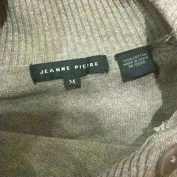 Jeanne Pierre Tan Button Turtle Neck 100% Cotton Sweater size medium - Picture 3 of 5